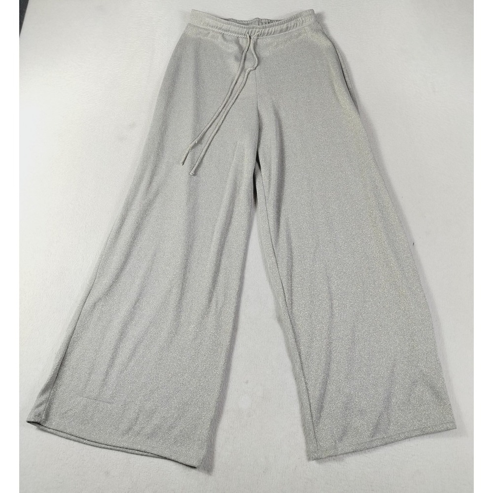 Zara Pants Womens Small Gray Glitter Wide Leg Knit Drawstring Sweatpants Casual
